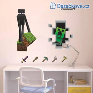 3D samolepka Minecraft, Enderman, Creep a nářadí, 70x50cm