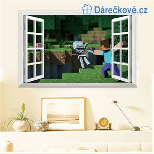 3D samolepka Minecraft v  okně, 70x50 cm