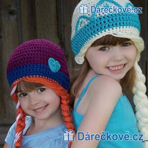 Háčkovaná čepice s copy princezny Elza a Anna z Ledového království (Frozen)