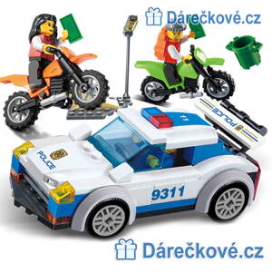 Policejní auto a dva motorkáři, 158 dílků, kompatibilní s Lego