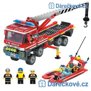 Hasičský jeřáb a člun, 417 dílků (stavebnice typu Lego)