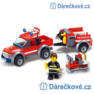 Hasičské auto s přívěsem, 143 dílků, kompatibilní s Lego