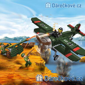 Vojenské letadlo a protiletadlové dělo, 187 dílků (stavebnice typu Lego)