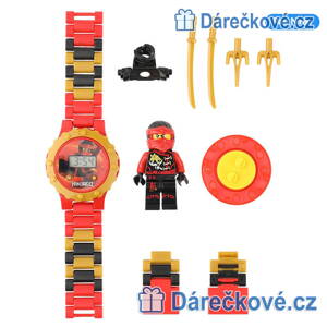 Červené Ninjago digitální dětské skládací hodinky s postavičkou typu Lego