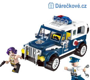 Policejní auto s policistou a zločincem, 186 dílků, kompatibilní s Lego 