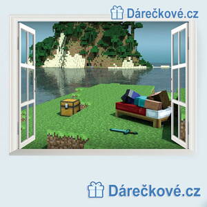 Minecraft pohled oknem, samolepka na zeď, vel. 60x45cm