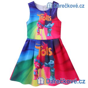 Krásné barevné letní dívčí šaty s motivem Trolové (Trolls) – barevné