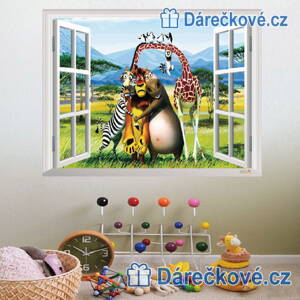 3D samolepka Madagaskar v  okně, 90x60 cm