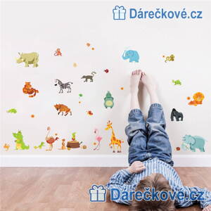 Kreslené zvířátka, dětská samolepka na zeď, vel. 60x30 cm
