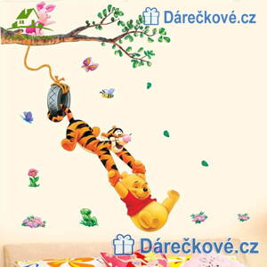 Prasátko PÚ, tygr a prasátko na stromu, samolepka na zeď, vel. 138x138 cm