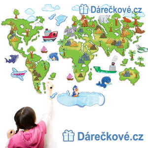 Kreslená mapa světa, samolepka na zeď, vel. 120x80cm