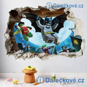 Lego Batman v rozbité zdi, samolepka na zeď, vel. 70x 50cm