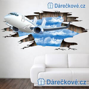 Dopravní letadlo ve zdi, samolepka na zeď, vel. 90x60 cm
