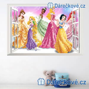 Samolepka na zeď šesti princezen v okně, vel. 70x50cm
