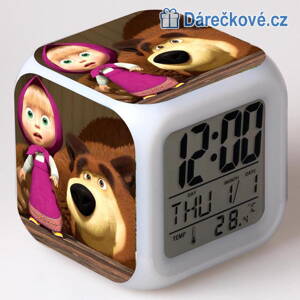 Máša a medvěd – digitální LED budík (hodiny), 7 barev