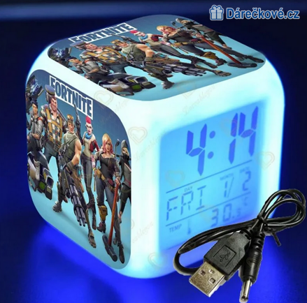 Fortnite – digitální LED budík (hodiny), 7 barev, typ 2
