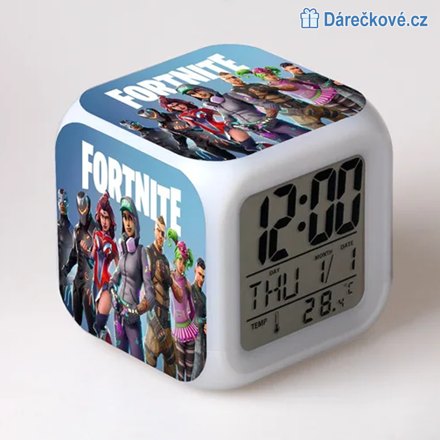 Fortnite – digitální LED budík (hodiny), 7 barev, typ 1
