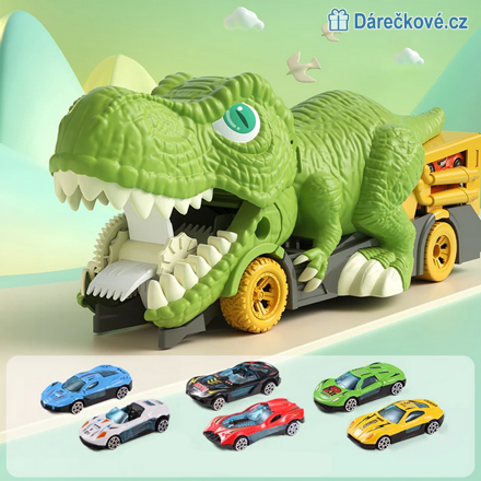 Dinosaurus požírající autíčka + 6 autíček