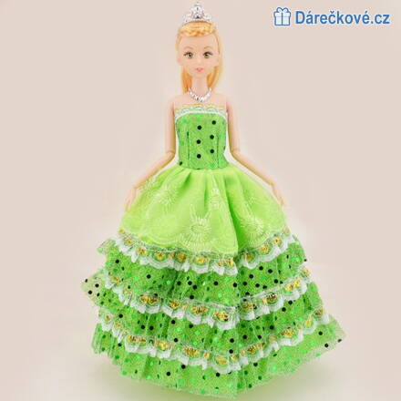 Krásná blonďatá panenka se zelenými šaty, 30cm