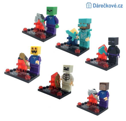 Figurky Minecraft se zbraněmi, 6ks, kompatibilní s Lego