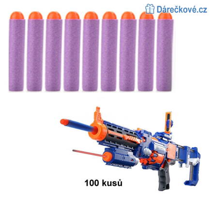 Náhradní náboje do pistole Nerf, 100 Ks, vel. 7.2cm - fialové 