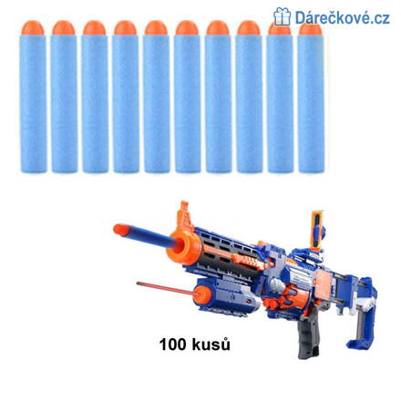 Náhradní náboje do pistole Nerf, 100 Ks, vel. 7.2cm - světle modré 