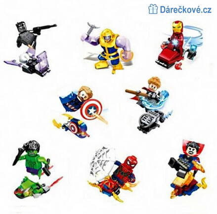 Super hrdinové 8 figurek + 8 vozidel, kompatibilní s Lego