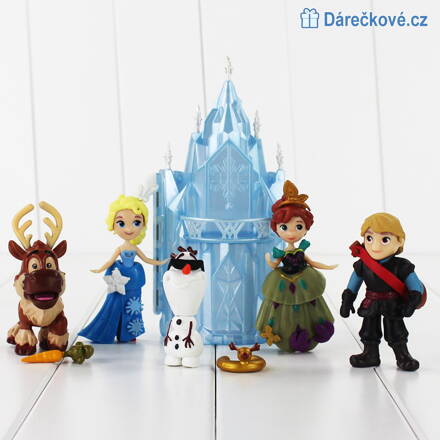 Figurky Ledové království Elza, Anna, Sven, Olaf, Kristoff a ledový hrad (Frozen)
