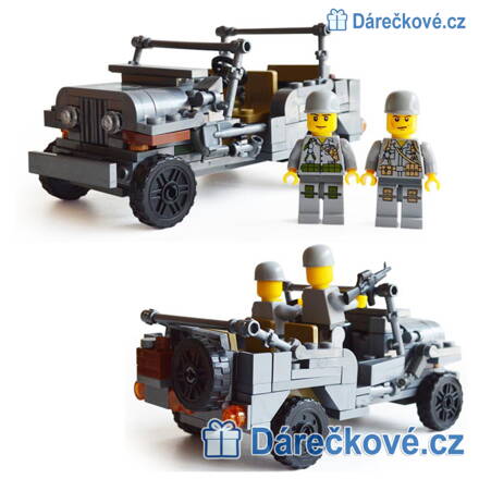 Vojenský Military US Willys Jeep, 199 dílků, kompatibilní s Lego
