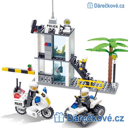  Policejní stanice s motorkou a čtyřkolkou, 193 dílků, kompatibilní s Lego