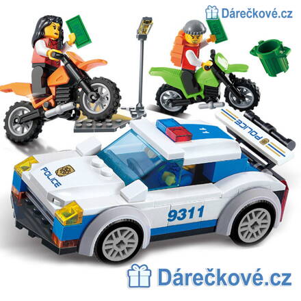 Policejní auto a dva motorkáři, 158 dílků, kompatibilní s Lego