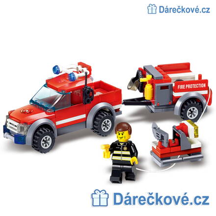 Hasičské auto s přívěsem, 143 dílků, kompatibilní s Lego