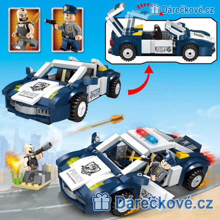 Policejní otevírací auto s policistou a teroristou, 303 dílků (stavebnice typu Lego)