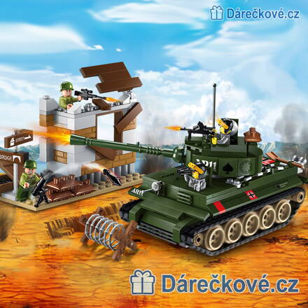 Vojenský německý tank a americká základna, 380 dílků (stavebnice typu Lego)