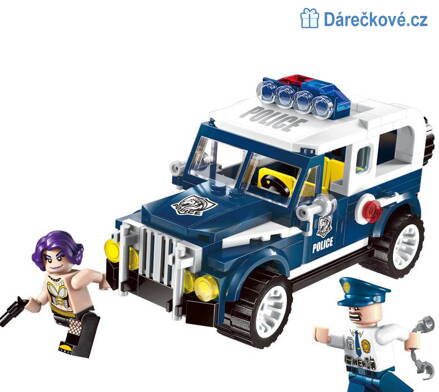 Policejní auto s policistou a zločincem, 186 dílků, kompatibilní s Lego 