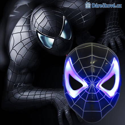 Svítící LED maska Spiderman, černá / červená