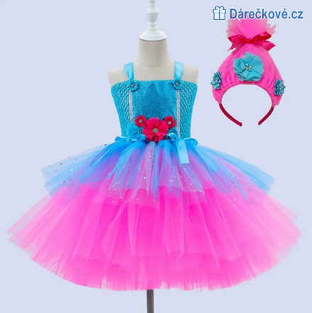 Šaty a paruka princezny Poppy, Trolové/Trolls (karnevalový kostým), typ 2