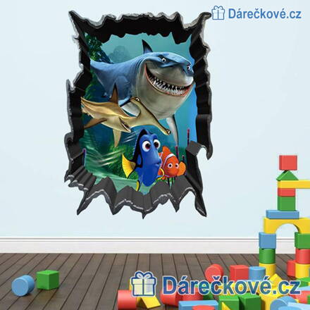 Hledá se Nemo a Dory, samolepka na zeď, vel. 70x50 cm