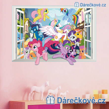 Poníci v okně (My Little Pony), samolepka na zeď, vel. 70x50cm