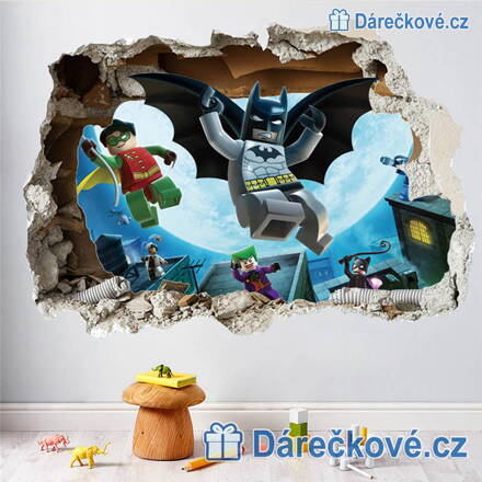 Lego Batman v rozbité zdi, samolepka na zeď, vel. 70x 50cm