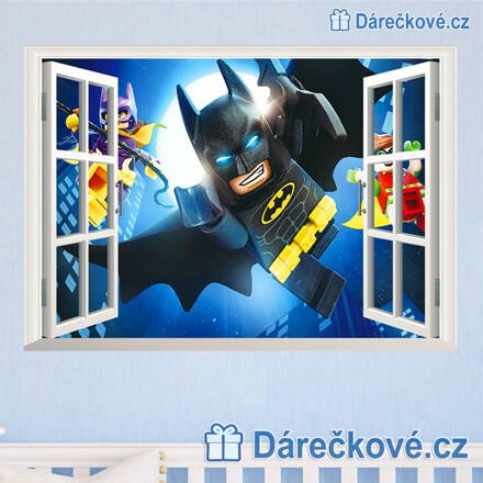 Batman v otevřeném okně, samolepka na zeď, vel.70x50cm